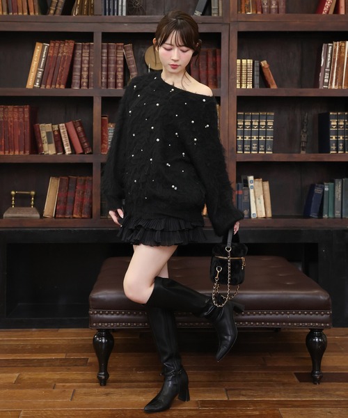 one after another NICE CLAUP（ワンアフターアナザーナイスクラップ）の「ビジューシャギーニット（ニット/セーター・レディース・グレー/ブラック/レッド/アイボリー/ベビーピンク・FREE）」の6枚目の写真