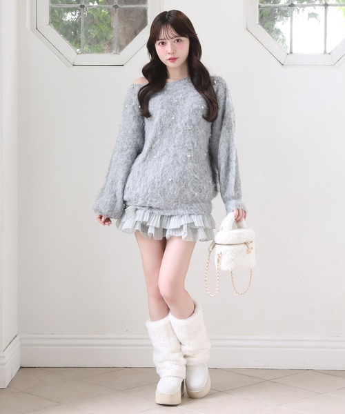 one after another NICE CLAUP（ワンアフターアナザーナイスクラップ）の「ビジューシャギーニット（ニット/セーター・レディース・グレー/ブラック/レッド/アイボリー/ベビーピンク・FREE）」の20枚目の写真