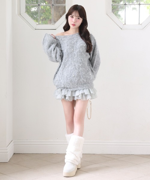 one after another NICE CLAUP（ワンアフターアナザーナイスクラップ）の「ビジューシャギーニット（ニット/セーター・レディース・グレー/ブラック/レッド/アイボリー/ベビーピンク・FREE）」の22枚目の写真