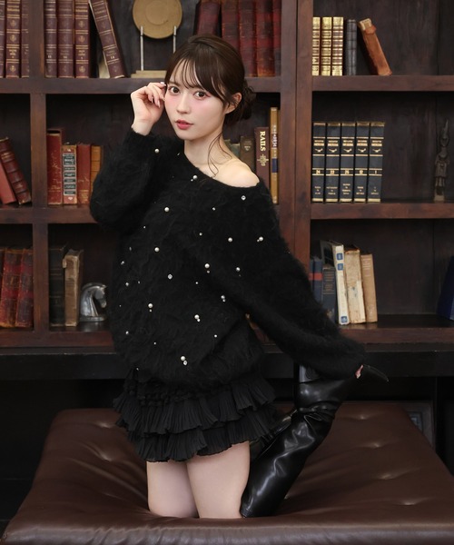 one after another NICE CLAUP（ワンアフターアナザーナイスクラップ）の「ビジューシャギーニット（ニット/セーター・レディース・グレー/ブラック/レッド/アイボリー/ベビーピンク・FREE）」の10枚目の写真