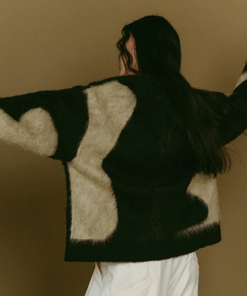 Knuth Marf（クヌースマーフ）の「accent mohair cardigan(unisex)（カーディガン/ボレロ・レディース・ベージュ/ブラック・FREE）」の5枚目の写真