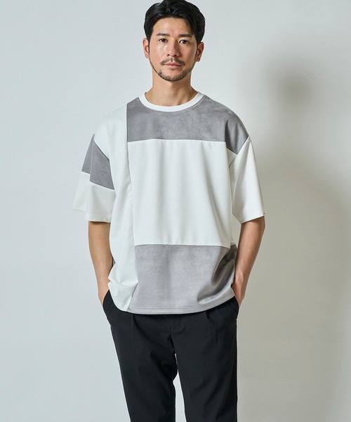 TETE HOMME(テットオム)の「ポンチスエード切替えTシャツ(Tシャツ/カットソー・メンズ・チャコールグレー/ブラック/ホワイト・MEDIUM/LARGE/X-LARGE)」の2枚目の写真