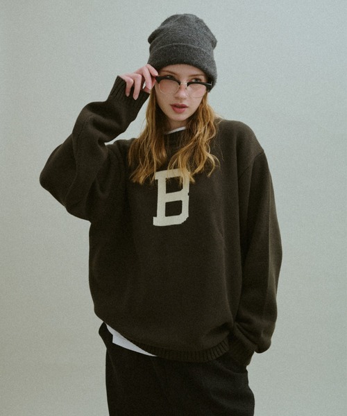 BROKEN BASE(ブロークンベース)の「B Logo Low-Gauge Knit / Bロゴ ローゲージニット(ニット/セーター・メンズ・ネイビー/カーキブラウン・LARGE/MEDIUM)」の3枚目の写真