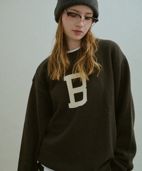 BROKEN BASE(ブロークンベース)の「B Logo Low-Gauge Knit / Bロゴ ローゲージニット(ニット/セーター・メンズ・ネイビー/カーキブラウン・LARGE/MEDIUM)」の4枚目の写真