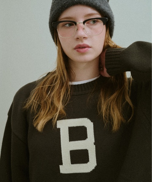 BROKEN BASE(ブロークンベース)の「B Logo Low-Gauge Knit / Bロゴ ローゲージニット(ニット/セーター・メンズ・ネイビー/カーキブラウン・LARGE/MEDIUM)」の5枚目の写真