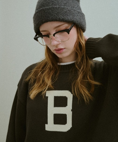 BROKEN BASE(ブロークンベース)の「B Logo Low-Gauge Knit / Bロゴ ローゲージニット(ニット/セーター・メンズ・ネイビー/カーキブラウン・LARGE/MEDIUM)」の6枚目の写真