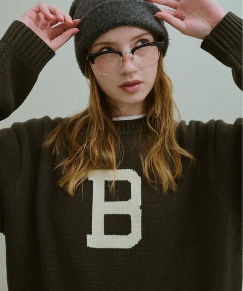 BROKEN BASE(ブロークンベース)の「B Logo Low-Gauge Knit / Bロゴ ローゲージニット(ニット/セーター・メンズ・ネイビー/カーキブラウン・LARGE/MEDIUM)」の7枚目の写真