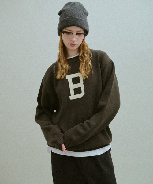 BROKEN BASE(ブロークンベース)の「B Logo Low-Gauge Knit / Bロゴ ローゲージニット(ニット/セーター・メンズ・ネイビー/カーキブラウン・LARGE/MEDIUM)」の9枚目の写真
