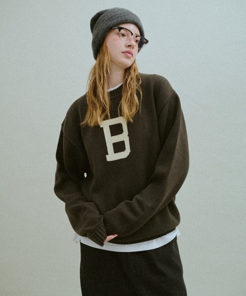BROKEN BASE(ブロークンベース)の「B Logo Low-Gauge Knit / Bロゴ ローゲージニット(ニット/セーター・メンズ・ネイビー/カーキブラウン・LARGE/MEDIUM)」の10枚目の写真