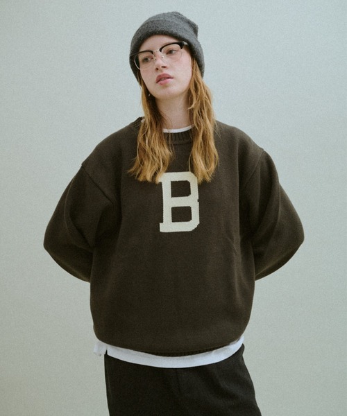 BROKEN BASE(ブロークンベース)の「B Logo Low-Gauge Knit / Bロゴ ローゲージニット(ニット/セーター・メンズ・ネイビー/カーキブラウン・LARGE/MEDIUM)」の11枚目の写真