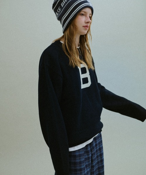 BROKEN BASE(ブロークンベース)の「B Logo Low-Gauge Knit / Bロゴ ローゲージニット(ニット/セーター・メンズ・ネイビー/カーキブラウン・LARGE/MEDIUM)」の20枚目の写真