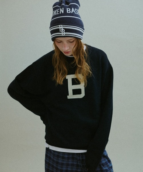 BROKEN BASE(ブロークンベース)の「B Logo Low-Gauge Knit / Bロゴ ローゲージニット(ニット/セーター・メンズ・ネイビー/カーキブラウン・LARGE/MEDIUM)」の22枚目の写真