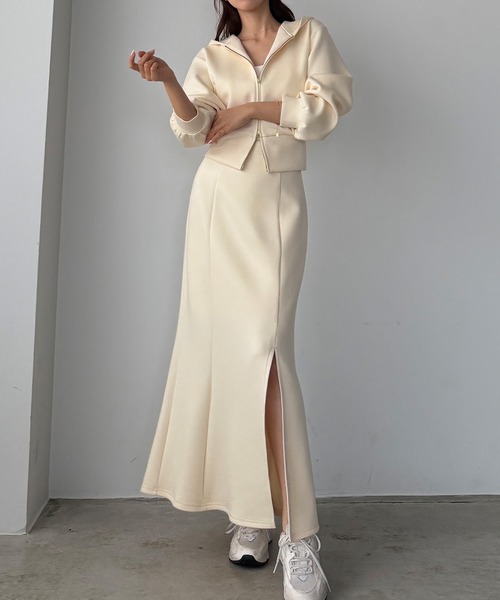 Louere（ルエレ）の「ポンチショートパーカー+スリットマーメイドスカートSET（セットアップ・レディース・ブラウン/チャコール/ネイビー/ブラック/アイボリー・SMALL/MEDIUM/LARGE/X-LARGE）」の10枚目の写真