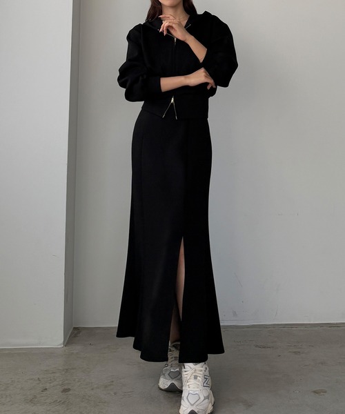 Louere（ルエレ）の「ポンチショートパーカー+スリットマーメイドスカートSET（セットアップ・レディース・ブラウン/チャコール/ネイビー/ブラック/アイボリー・SMALL/MEDIUM/LARGE/X-LARGE）」の11枚目の写真