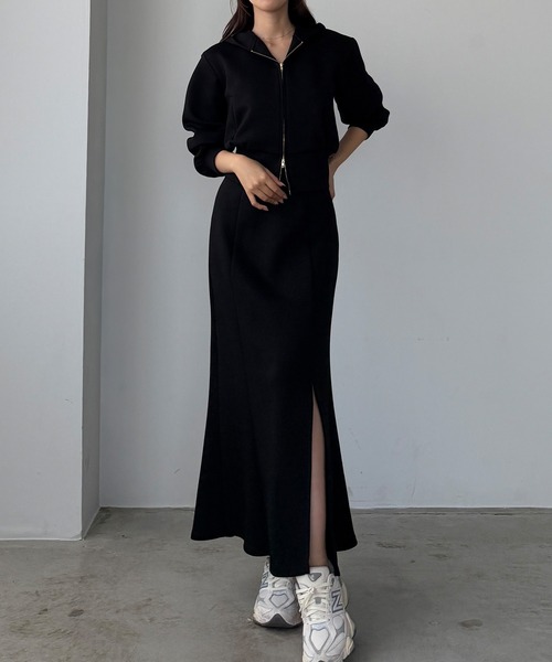 Louere（ルエレ）の「ポンチショートパーカー+スリットマーメイドスカートSET（セットアップ・レディース・ブラウン/チャコール/ネイビー/ブラック/アイボリー・SMALL/MEDIUM/LARGE/X-LARGE）」の13枚目の写真