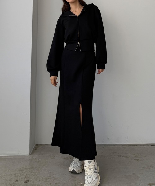 Louere（ルエレ）の「ポンチショートパーカー+スリットマーメイドスカートSET（セットアップ・レディース・ブラウン/チャコール/ネイビー/ブラック/アイボリー・SMALL/MEDIUM/LARGE/X-LARGE）」の14枚目の写真