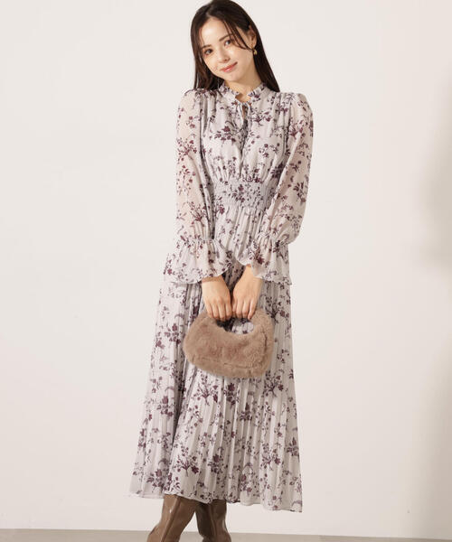 PROPORTION BODY DRESSING（プロポーションボディドレッシング）の「花柄プリーツワンピース / 1215240113（ワンピース・レディース・ブラック系その他/ワイン・MEDIUM/P/S）」の6枚目の写真