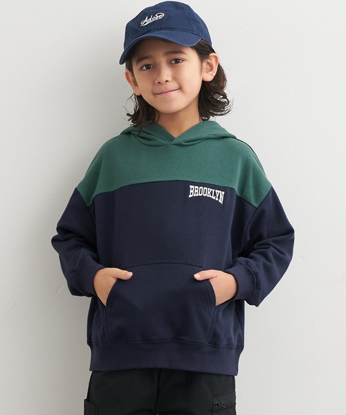 coca(coca)(コカ)の「【WEB限定セール】キッズ 配色スウェットプルパーカー(パーカー・キッズ・ネイビー・120/130/140/150)」の1枚目の写真