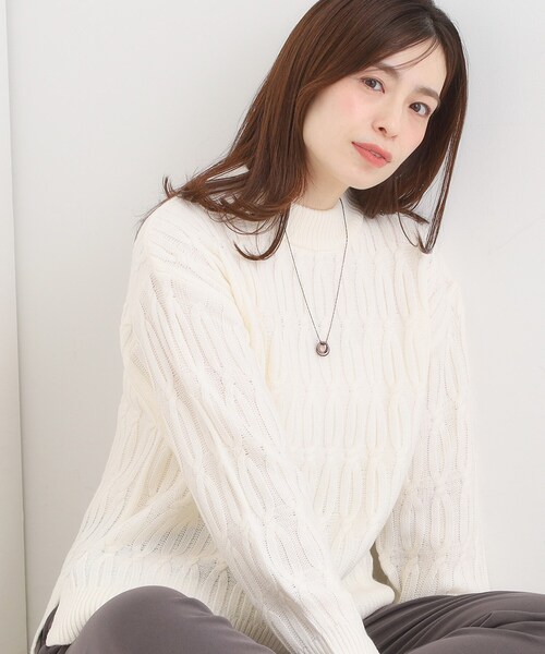 セール】【洗える／毛玉レス】シンプルケーブル柄ニット（ニット