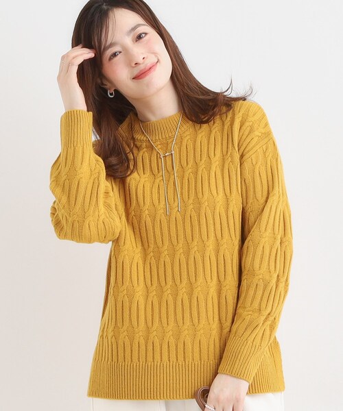 SHOO・LA・RUE（シューラルー）の「【洗濯機可／毛玉レス】シンプルケーブル柄ニット（ニット/セーター・レディース・グリーン/ホワイト/チャコールグレー/ベージュ/イエロー/レッド系1・04/03/02/01）」の6枚目の写真