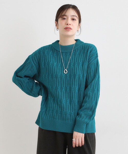 SHOO・LA・RUE（シューラルー）の「【洗濯機可／毛玉レス】シンプルケーブル柄ニット（ニット/セーター・レディース・グリーン/ホワイト/チャコールグレー/ベージュ/イエロー/レッド系1・04/03/02/01）」の7枚目の写真