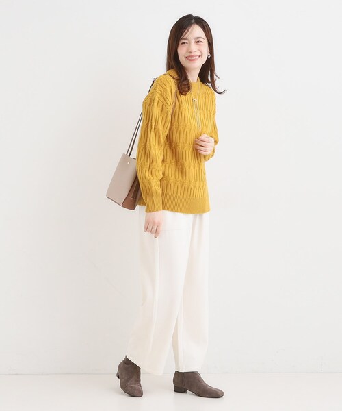 SHOO・LA・RUE（シューラルー）の「【洗濯機可／毛玉レス】シンプルケーブル柄ニット（ニット/セーター・レディース・グリーン/ホワイト/チャコールグレー/ベージュ/イエロー/レッド系1・04/03/02/01）」の14枚目の写真