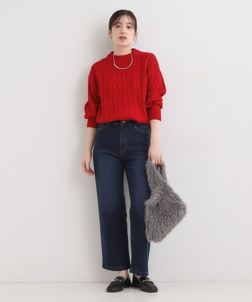 SHOO・LA・RUE（シューラルー）の「【洗濯機可／毛玉レス】シンプルケーブル柄ニット（ニット/セーター・レディース・グリーン/ホワイト/チャコールグレー/ベージュ/イエロー/レッド系1・04/03/02/01）」の13枚目の写真