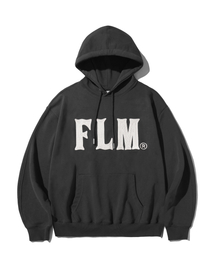 FLM スティッチロゴフードパーカー - ブラック