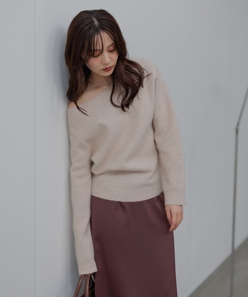 洗える】CNラクーンコンオフショルニット491270（ニット/セーター
