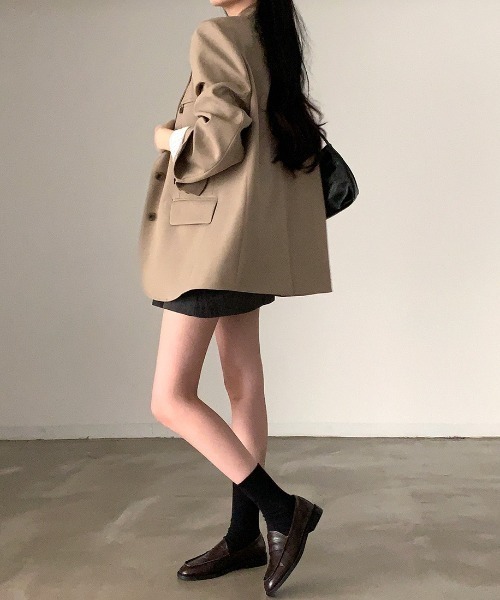 Aelina(エリナ)の「シングルブレストスーツジャケット(テーラードジャケット・レディース・ダークベージュ/ブラウン/チャコールグレー・FREE)」の8枚目の写真
