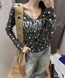 CERCA（チェルカ）の「HALEY PESCA/ロゴプリント　Vネック　スタードットカットソー（Tシャツ/カットソー）」