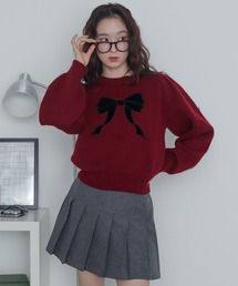 WEGO/ベロアリボンアップリケタックスリーブニット