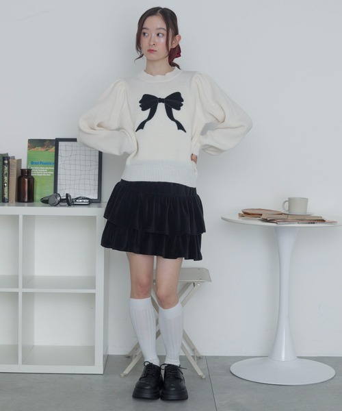 WEGO(ウィゴー)の「WEGO/ベロアリボンアップリケタックスリーブニット(ニット/セーター・レディース・アイボリー/ワイン・FREE)」の16枚目の写真