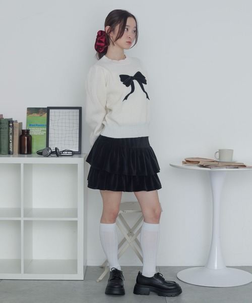 WEGO(ウィゴー)の「WEGO/ベロアリボンアップリケタックスリーブニット(ニット/セーター・レディース・アイボリー/ワイン・FREE)」の17枚目の写真