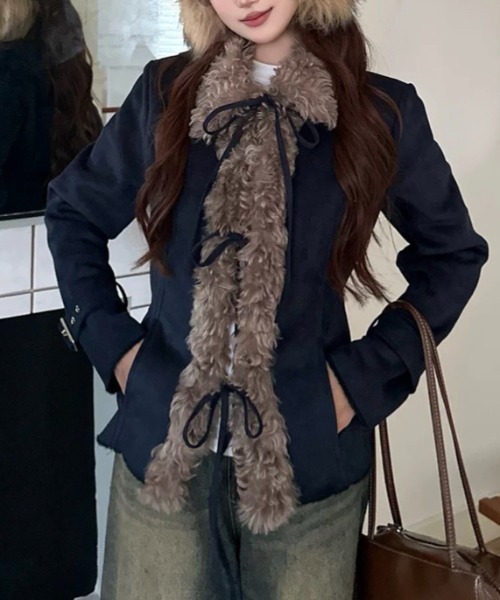 almo（アルモ）の「【LAMPOON】フェイクムートンリボンジャケット（その他アウター・レディース・モカ/ネイビー・SMALL/MEDIUM/LARGE）」の2枚目の写真