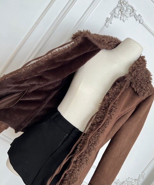 almo（アルモ）の「【LAMPOON】フェイクムートンリボンジャケット（その他アウター・レディース・モカ/ネイビー・SMALL/MEDIUM/LARGE）」の3枚目の写真