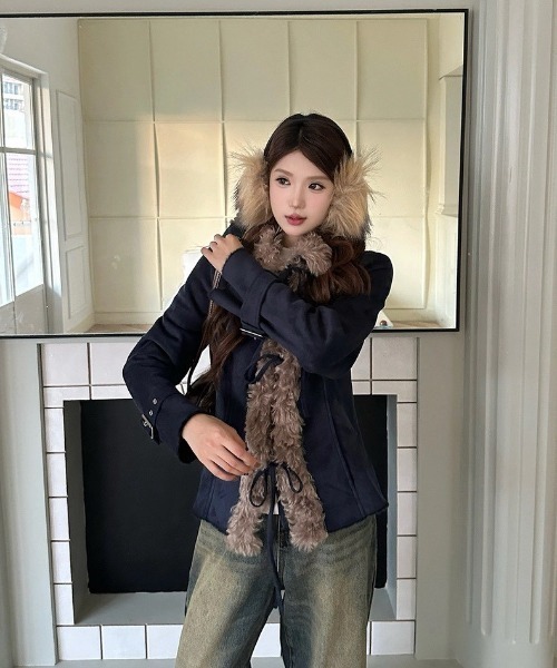 almo（アルモ）の「【LAMPOON】フェイクムートンリボンジャケット（その他アウター・レディース・モカ/ネイビー・SMALL/MEDIUM/LARGE）」の6枚目の写真