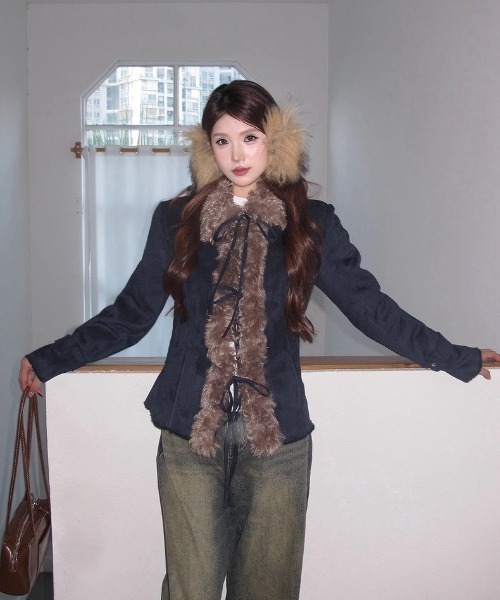 almo（アルモ）の「【LAMPOON】フェイクムートンリボンジャケット（その他アウター・レディース・モカ/ネイビー・SMALL/MEDIUM/LARGE）」の8枚目の写真