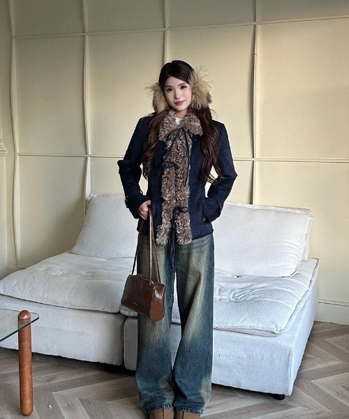 almo（アルモ）の「【LAMPOON】フェイクムートンリボンジャケット（その他アウター・レディース・モカ/ネイビー・SMALL/MEDIUM/LARGE）」の9枚目の写真