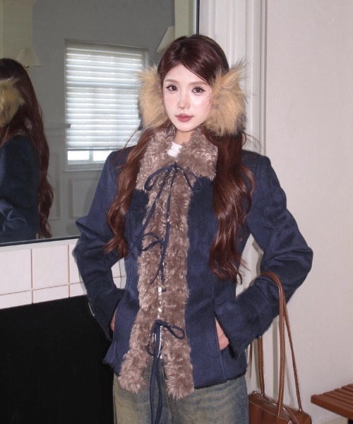 almo（アルモ）の「【LAMPOON】フェイクムートンリボンジャケット（その他アウター・レディース・モカ/ネイビー・SMALL/MEDIUM/LARGE）」の11枚目の写真
