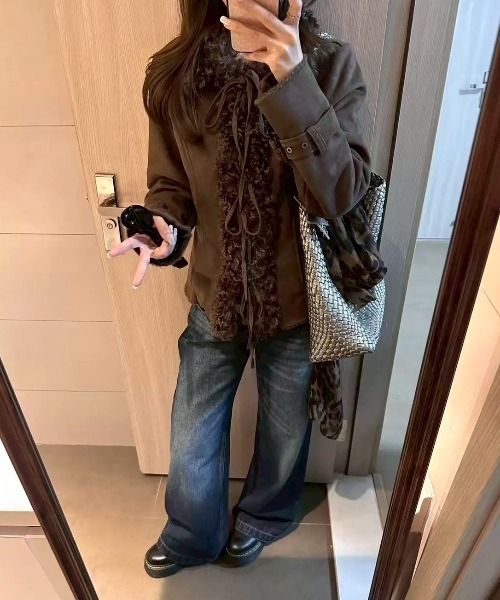 almo（アルモ）の「【LAMPOON】フェイクムートンリボンジャケット（その他アウター・レディース・モカ/ネイビー・SMALL/MEDIUM/LARGE）」の14枚目の写真