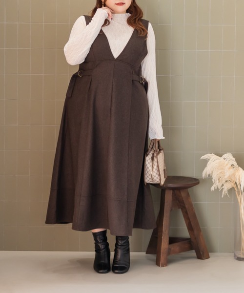 CLETTE(クレット)の「CLETTEオリジナルサイドベルトジャンスカワンピース(ワンピース・レディース・チャコールグレー/ブラック/ブラウン・LL/3L/4L)」の1枚目の写真