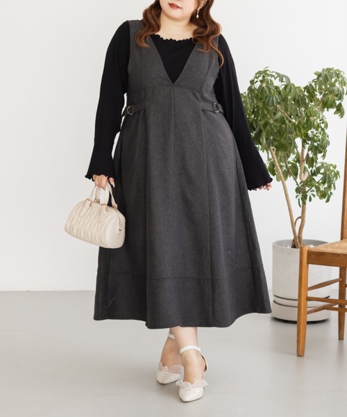 CLETTE(クレット)の「CLETTEオリジナルサイドベルトジャンスカワンピース(ワンピース・レディース・チャコールグレー/ブラック/ブラウン・LL/3L/4L)」の3枚目の写真