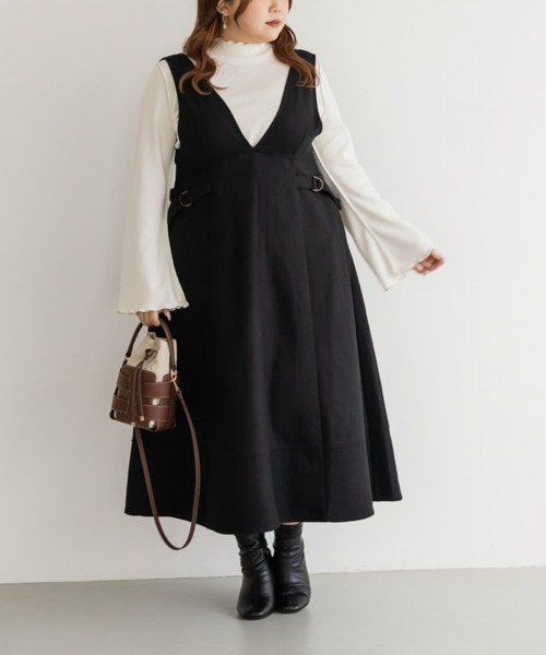CLETTE(クレット)の「CLETTEオリジナルサイドベルトジャンスカワンピース(ワンピース・レディース・チャコールグレー/ブラック/ブラウン・LL/3L/4L)」の2枚目の写真