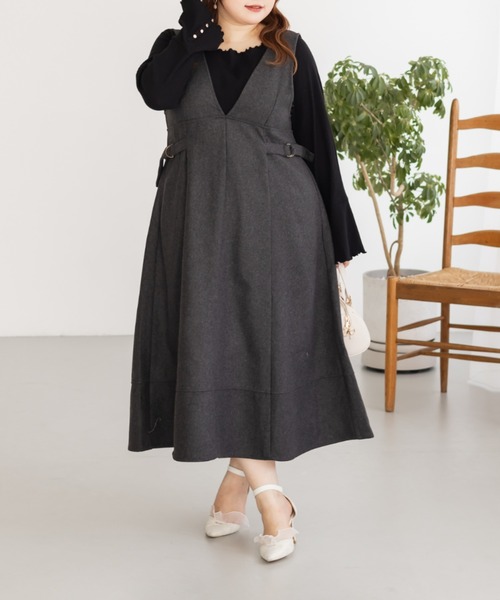 CLETTE(クレット)の「CLETTEオリジナルサイドベルトジャンスカワンピース(ワンピース・レディース・チャコールグレー/ブラック/ブラウン・LL/3L/4L)」の11枚目の写真