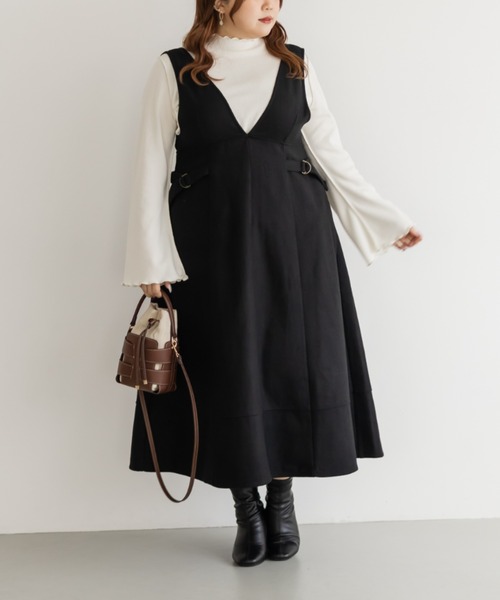 CLETTE(クレット)の「CLETTEオリジナルサイドベルトジャンスカワンピース(ワンピース・レディース・チャコールグレー/ブラック/ブラウン・LL/3L/4L)」の4枚目の写真