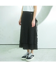 Ribbon Shell Layered Long Skirt - 2COL