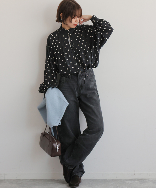 JOURNAL STANDARD relume（ジャーナルスタンダード　レリューム）の「《WEB限定》ドットプリントピンタックブラウス（シャツ/ブラウス・レディース・ブラック・FREE）」の15枚目の写真