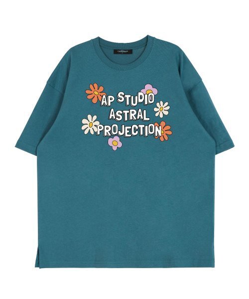ASTRAL PROJECTION（アストラルプロジェクション）の「エイピー フラワー ラウンドネック 15番手 コットン 半袖Tシャツ_ブルーグリーン（Tシャツ/カットソー・レディース・その他・LARGE/X-LARGE）」の2枚目の写真