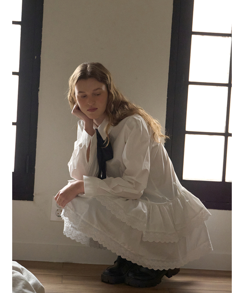 ANOETIC（アノエティック）の「LACE TIE SHIRT DRESS_WHITE（ワンピース・レディース・ホワイト・FREE）」の3枚目の写真